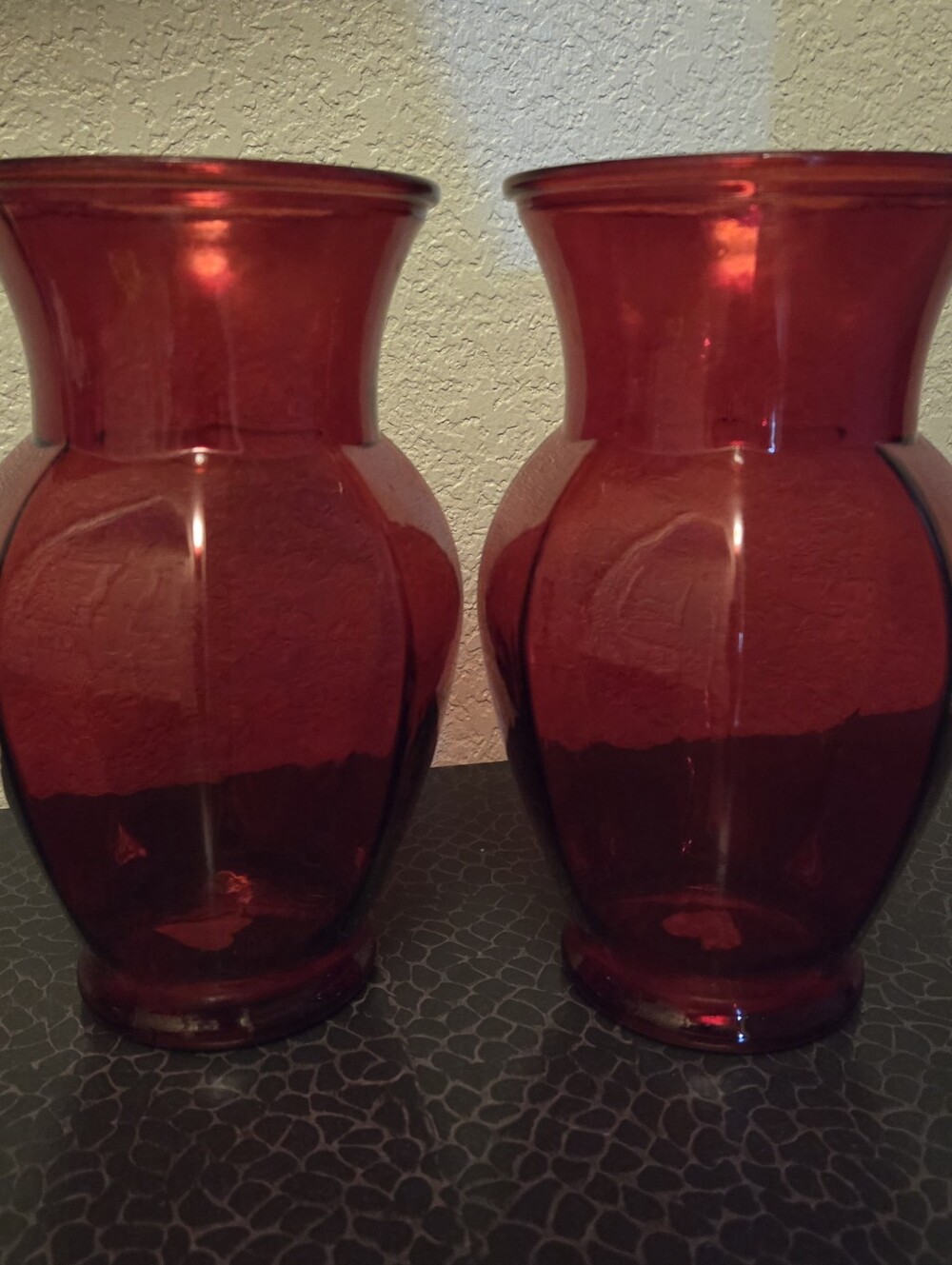 Red Glass Vases - Set Of Two